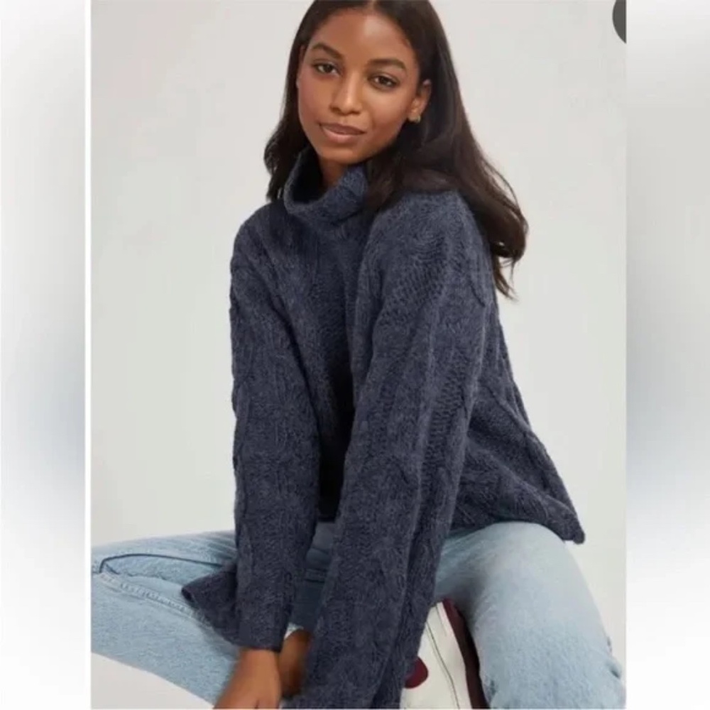 Something Navy cable knit turtleneck sweater New
